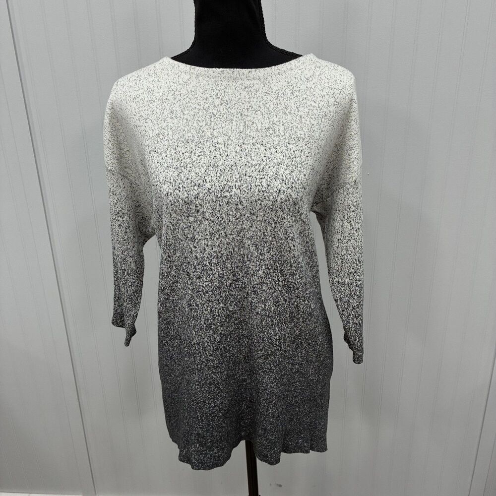 Pure Jill Womens Large Petite LP Black White Ombre Knit Sweater Tunic Boatneck